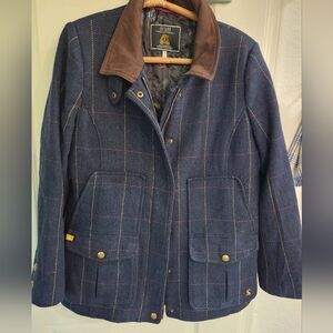 Women's Joules Blue Plaid Herringbone Fieldcoat UK 16/US 12